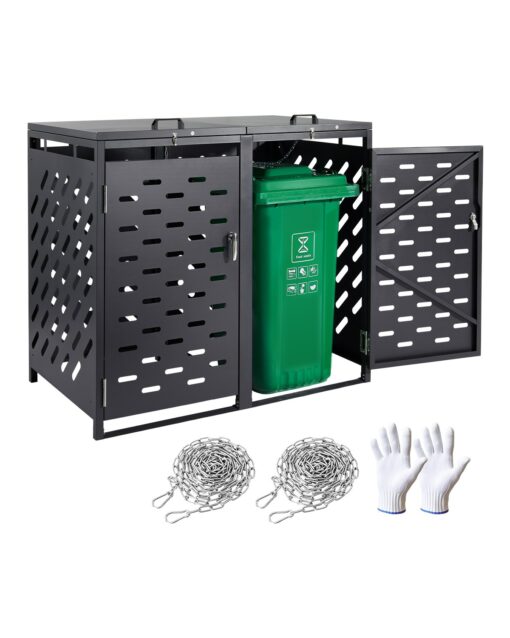 VEVOR Outdoor Metal Trash Can Storage Shed for 2 x 200L Bins