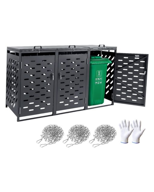 VEVOR Metal Trash Can Storage Shed for 3 Bins 200L Each