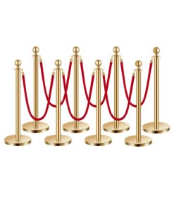 VEVOR 8-Piece Gold Stanchion Set with 6 Red Velvet Ropes