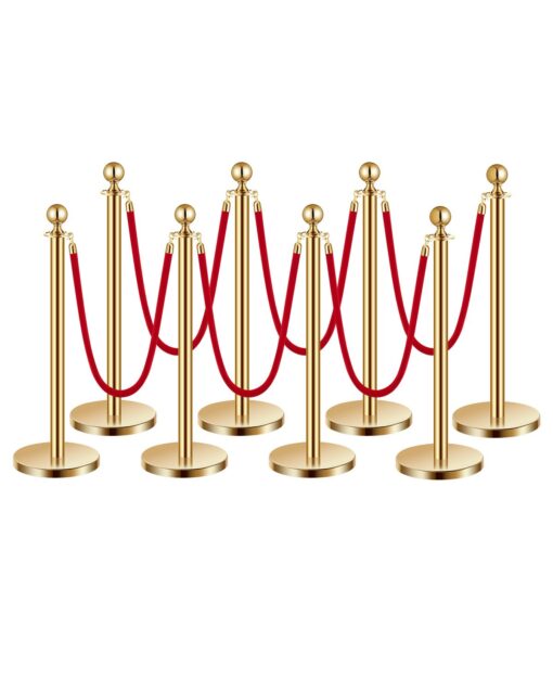 VEVOR 8 Piece Gold Stanchion Set with 6 Red Velvet Ropes