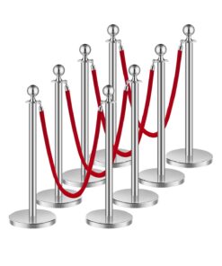 VEVOR 8-Piece Stainless Steel Stanchion Set with 4 Red Velvet Ropes