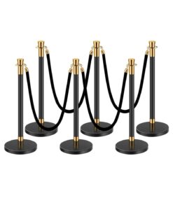 VEVOR 6-Piece Stainless Steel Stanchion Set with 4 Black Velvet Ropes & Fillable Bases for Crowd Control