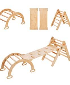VEVOR 5-in-1 Montessori Pikler Triangle Set – Wooden Climbing Toys for Toddlers 1-3 Years