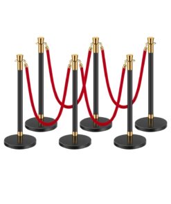 VEVOR 6-Piece Stainless Steel Stanchion Set with 4 Red Velvet Ropes & Fillable Base for Crowd Control