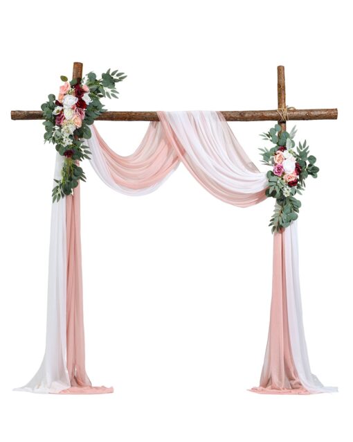 VEVOR Artificial Wedding Arch Flowers Kit with Silk Flowers 64m Drapes Pink
