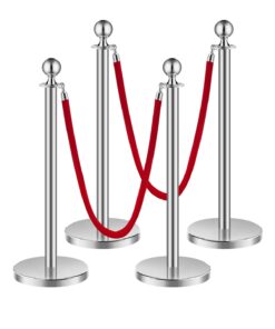 VEVOR 4 Pcs Silver Stanchion Posts with 2 Red Velvet Ropes