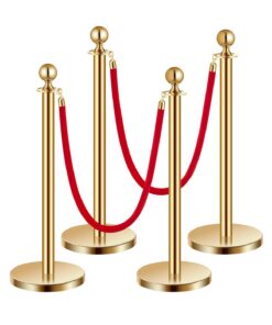 VEVOR 4 Pcs Gold Stanchion Posts with 2 Red Velvet Ropes