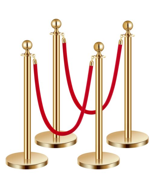 VEVOR 4 Pcs Gold Stanchion Posts with 2 Red Velvet Ropes