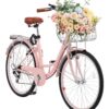 VEVOR 26-дюймовый 7-Ступенчатый Круизный Велосипед Розовый Пляжный Велосипед с Корзиной На Задней Стойке