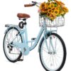 VEVOR 61 cm Cruiser Bike 7-ступенчатый Светло-Голубой с Корзиной Удобный Стильный Пляжный Велосипед