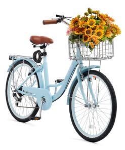 VEVOR 61 cm Kruīza Velosipēds 7-Ātrumu Gaiši Zils ar Grozu – Ērts un Stilīgs Pludmales Velosipēds