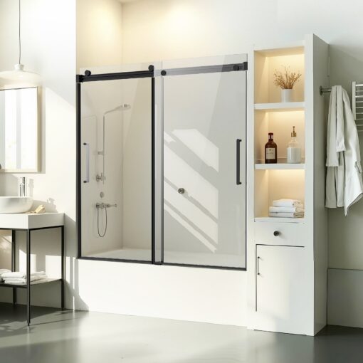 VEVOR Frameless Sliding Bathtub Door 142 152 cm W x 152 cm H
