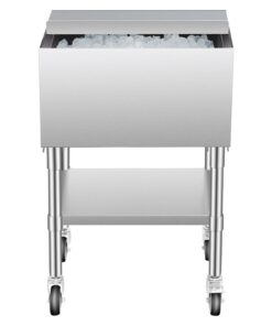 VEVOR Commercial Ice Bin 61.6L Stainless Steel Ice Chest Cooler on Wheels with Bottom Storage Shelf