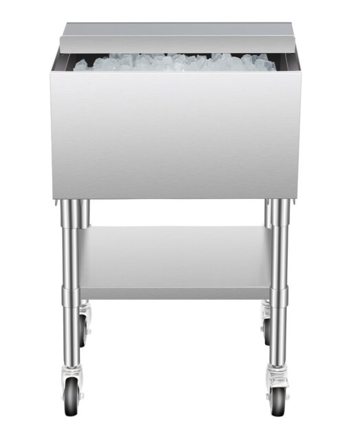 VEVOR Commercial Ice Bin 616L Stainless Steel Ice Chest Cooler on Wheels with Bottom Storage Shelf