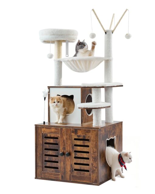 VEVOR 2 in 1 Large Cat Tree with Litter Box Enclosure