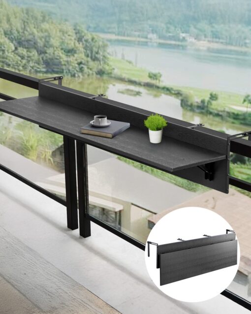VEVOR Foldable Balcony Hanging Table 30 x 122 cm Adjustable Weatherproof Railing Bar Table