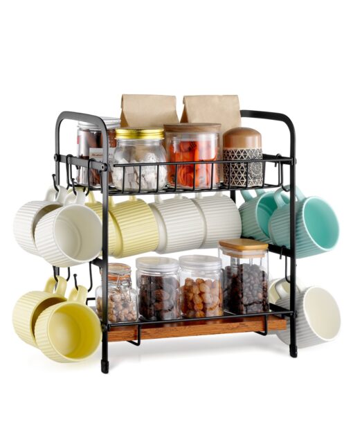 VEVOR 2 Tier Coffee Bar Organizer with 12 Hooks