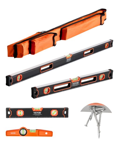 VEVOR 4 Piece Magnetic Torpedo Level Set 254060120 cm with Bubble Vials Storage Bag