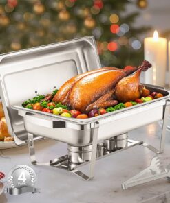 VEVOR 7.6L 4-Pack Stainless Steel Chafing Dish Set – Full-Size Buffet Warmer for Catering & Events