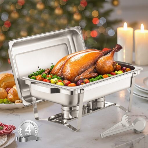VEVOR 76L 4 Pack Stainless Steel Chafing Dish Set Full Size Buffet Warmer for Catering Events