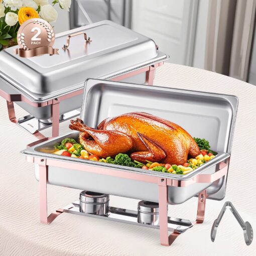VEVOR 76L 2 Pack Rose Gold Chafing Dish Set Stainless Steel Buffet Warmer