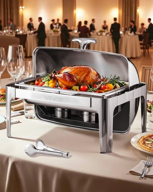 VEVOR 85L Roll Top Chafing Dish Set Stainless Steel Buffet Warmer with Full Size Pan