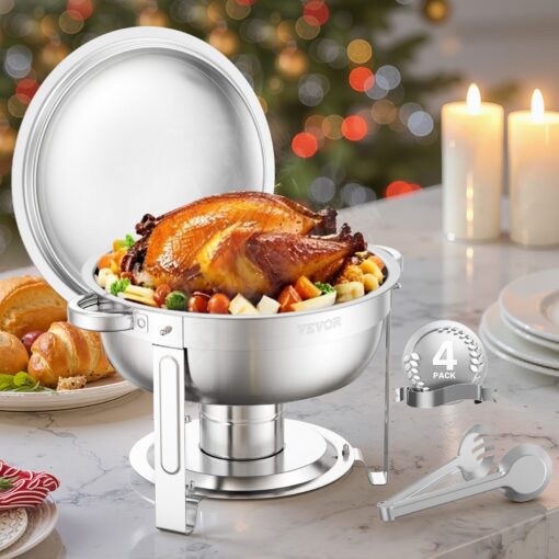 VEVOR 4 Pack 47L Round Chafing Dish Set Stainless Steel Buffet Warmer