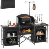 VEVOR Portable Camping Kitchen Table with Windshield  Storage  Outdoor Cook Station