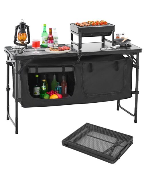 VEVOR Portable Camping Kitchen Table with Adjustable Height Storage