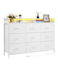 VEVOR 9-Drawer Fabric Dresser with LED Lights & Power Outlet