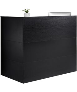 VEVOR L veida reģistratūras galds 140 cm melns MDF priekšējais letes galds ar atvilktni un skapīti birojam vai veikalam