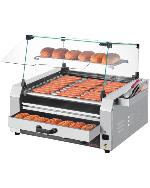 VEVOR Electric Hot Dog Roller Grill with 11 Rollers Bun Warmer