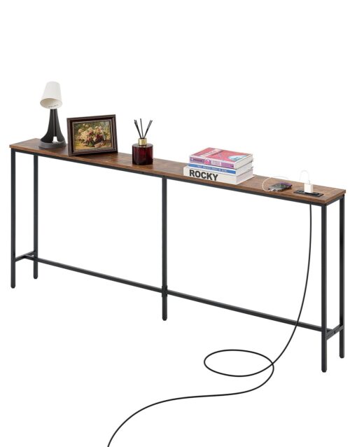 VEVOR 180 cm Narrow Console Table with Power Outlets Slim Sofa Table for Entryway Living Room
