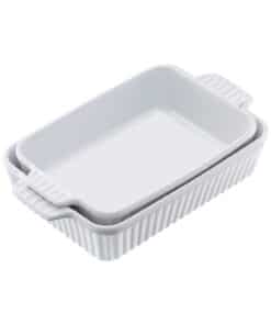 VEVOR 2-Piece Ceramic Baking Dish Set – Deep Rectangular Bakeware for Oven & Microwave