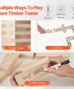 60-Piece Pine Wood Block Set with Carry Bag