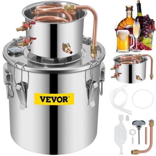 VEVOR 12L Stainless Steel Moonshine Still Distiller with Copper Coil Thermometer for Whisky