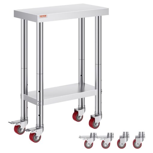 VEVOR Stainless Steel Catering Work Table 30x60 cm with Wheels