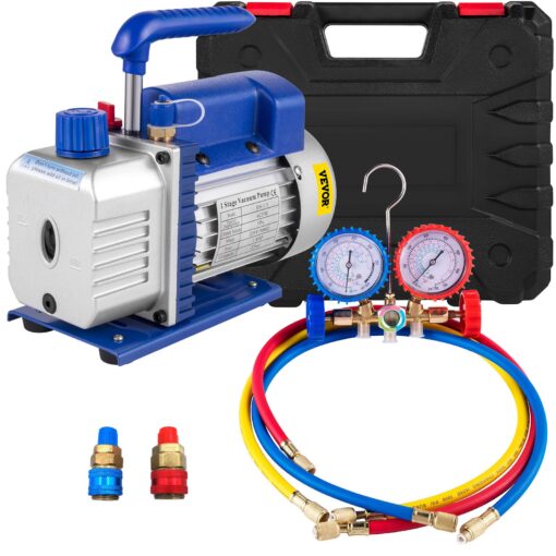 VEVOR 4 CFM 13 HP Vacuum Pump Manifold Gauge Set for HVAC Refrigeration R134a R502 R22 R12