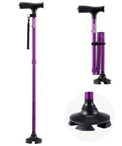 VEVOR Foldable Walking Cane with 8-Level Height Adjustment & 4-Pronged Pivoting Base
