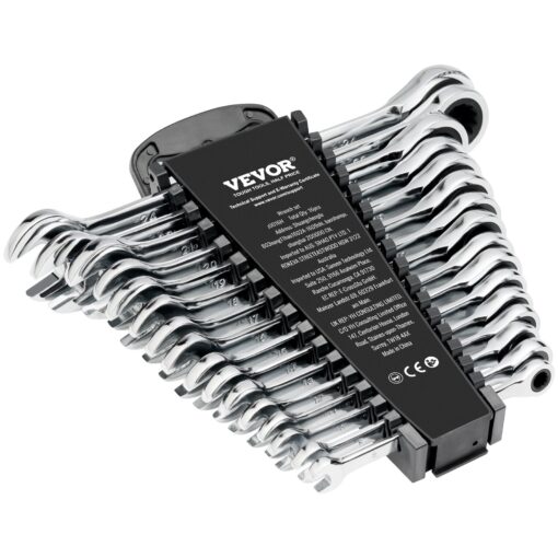 VEVOR 16 Piece Metric Ratcheting Combination Wrench Set 8 24 mm with Organizer Rack