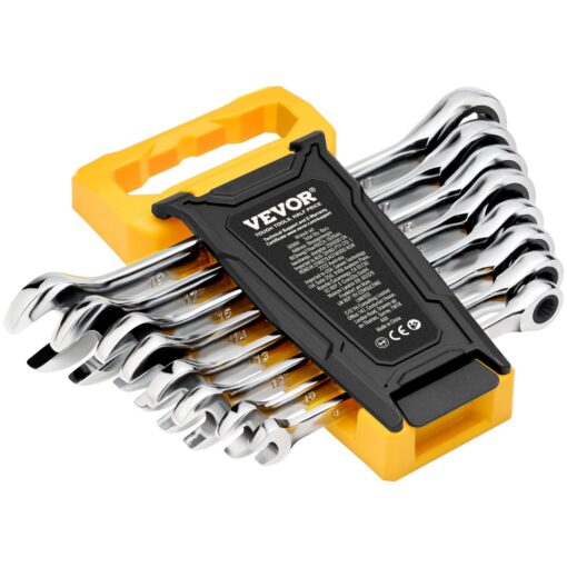 VEVOR 8 Piece Metric Ratcheting Combination Wrench Set 8 19 mm with Organizer Rack
