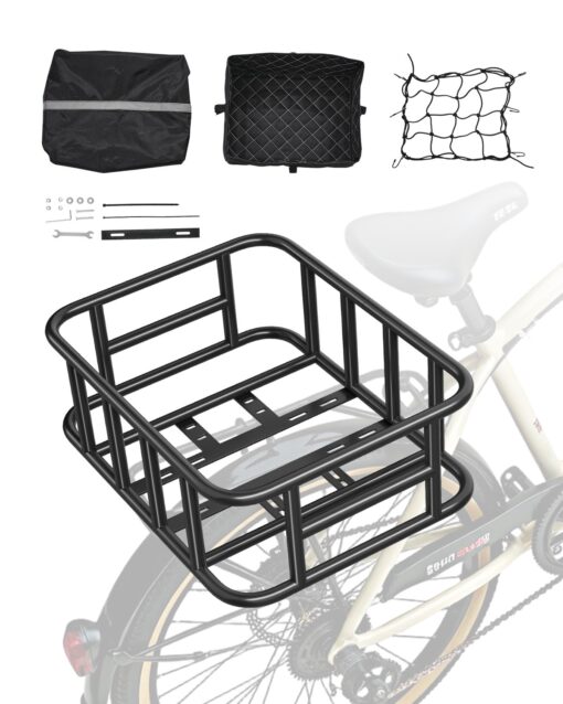 VEVOR Rear Bike Basket with Rainproof Cover