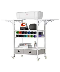 Foldable Rolling Craft Cart & Storage Table with 14 Vinyl Roll Holders