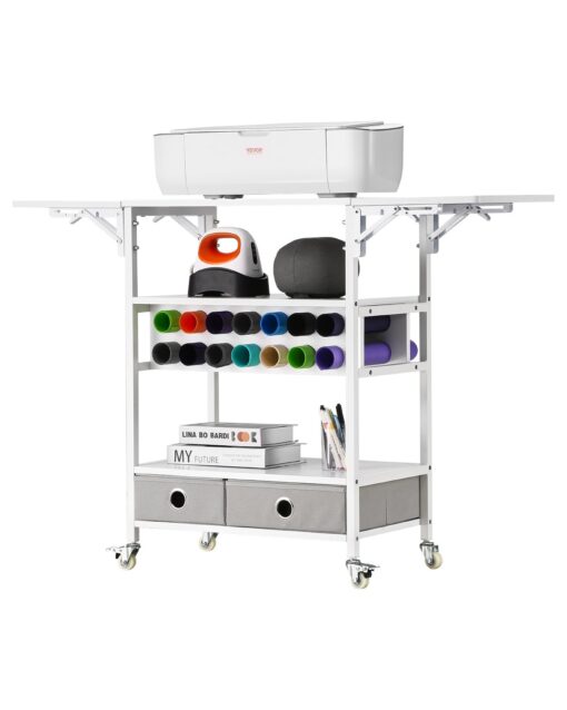 Foldable Rolling Craft Cart Storage Table with 14 Vinyl Roll Holders