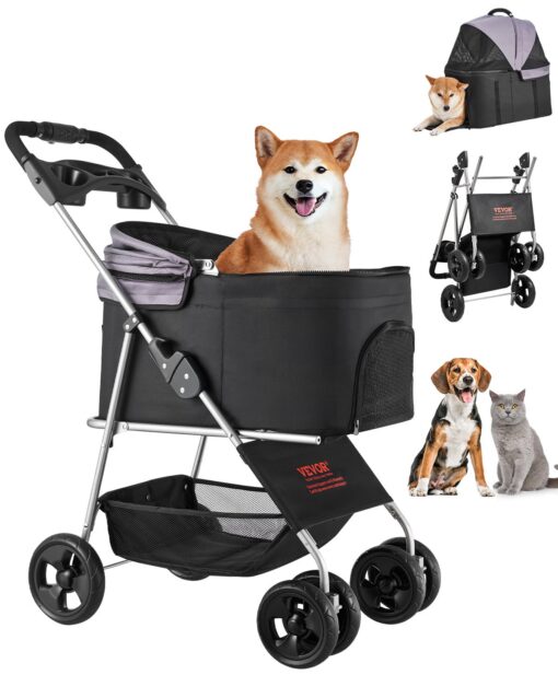 VEVOR Foldable Pet Stroller with Detachable Carrier