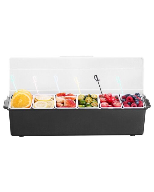 VEVOR 6 Compartment Chilled Condiment Server with Lid BPA Free
