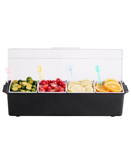 VEVOR 4 Compartment Chilled Condiment Server with Clear Lid