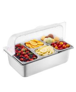 VEVOR Stainless Steel 5-Pan Buffet Server & Condiment Dispenser with Clear Lid