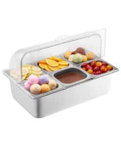 VEVOR Stainless Steel 6-Pan Countertop Food Display Dispenser with Lid – Hot & Cold Buffet Server for Events and Catering