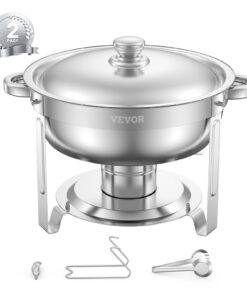 VEVOR 4.7L 2-Pack Round Stainless Steel Chafing Dish Set – Buffet Food Warmer with Lids & Serving Tongs